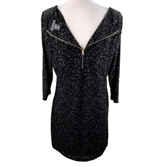 Adrienne Vittadini Dress Black Large Embossed Velvet 3/4 Sleeves Back Zip - Picture 6 of 14